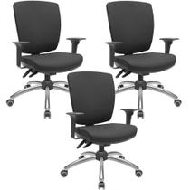 Kit 3 Cadeiras de Escritório Diretor Office Giratória Cromada Alta Flexi P03 PoliésterPreto-Lyam