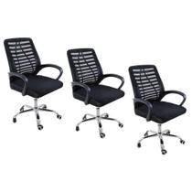 Kit 3 Cadeiras De Escritório Esteirinha Mesh Ergonômica Preto Kit 3 Cadeiras De Escritório Esteirinha Mesh Ergonômica Preto