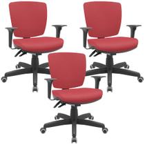 Kit 3 Cadeiras de Escritório Executiva Office Giratória Preto Baixa Flexi P03 Vinil Vermelho -Lyam