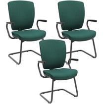 Kit 3 Cadeiras De Escritório Fixa Executiva Office Preto Slim Alta Flexi P03 Poliéster Verde - Lyam Kit 3 Cadeiras De Escritório Fixa Executiva Office Preto Slim Alta Flexi P03 Poliéster Verde - Lyam