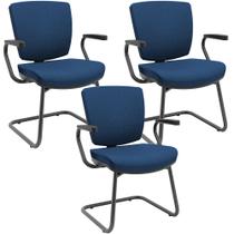 Kit 3 Cadeiras de Escritório Fixa Executiva Office Preto Slim Baixa Flexi P03 PoliésterAzul-Lyam