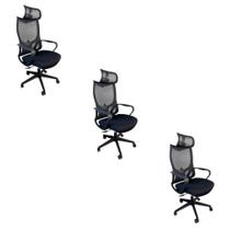 Kit 3 Cadeiras De Escritório Presidente Ergonômica Oficial Corporativa Verona Apoio Nuca