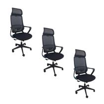 Kit 3 Cadeiras De Escritório Presidente Ergonômica Oficial Corporativa Vinci Apoio Nuca