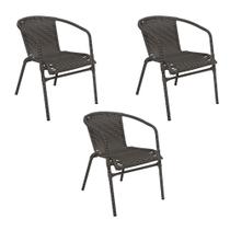 Kit 3 Cadeiras de Fibra de Junco Sintético com Proteção Uv Luxo Top - Café