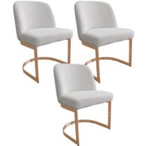 Kit 3 Cadeiras De Jantar Cléo Base Ouro Fosco Linho Bouclé Off White - Nexta Casa Kit 3 Cadeiras De Jantar Cléo Base Ouro Fosco Linho Bouclé Off White - Nexta Casa