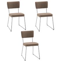 Kit 3 Cadeiras de Jantar Decorativa Base Aço Preto Luigi Linho Bege G17 - Gran Belo