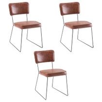 Kit 3 Cadeiras de Jantar Decorativa Base Aço Preto Luigi PU Caramelo G17 - Gran Belo Kit 3 Cadeiras de Jantar Decorativa Base Aço Preto Luigi PU Caramelo G17 - Gran Belo