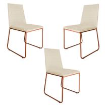 Kit 3 Cadeiras de Jantar Estofada Lille Base Bronze Veludo Bege - Montanaris Decor