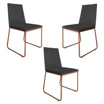 Kit 3 Cadeiras de Jantar Estofada Lille Base Bronze Veludo Cinza - Montanaris Decor