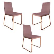 Kit 3 Cadeiras de Jantar Estofada Lille Base Bronze Veludo Rosê - Montanaris Decor