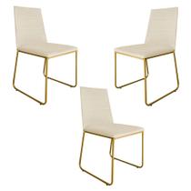Kit 3 Cadeiras de Jantar Estofada Lille Base Gold Veludo Bege - Montanaris Decor