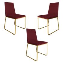 Kit 3 Cadeiras de Jantar Estofada Lille Base Gold Veludo Bordô - Montanaris Decor