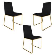 Kit 3 Cadeiras de Jantar Estofada Lille Base Gold Veludo Preto - Montanaris Decor