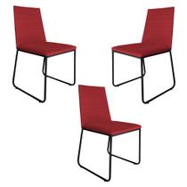 Kit 3 Cadeiras de Jantar Estofada Lille Base Preta Veludo Vermelho - Montanaris Decor