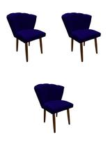 Kit 3 Cadeiras de Jantar Estofada Pétala Tecido Suede Azul Marinho Pés Palito Kimi Decor