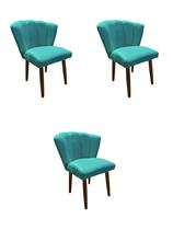 Kit 3 Cadeiras de Jantar Estofada Pétala Tecido Suede Azul Turquesa Pés Palito Kimi Decor