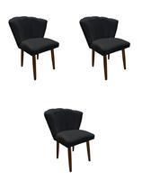 Kit 3 Cadeiras de Jantar Estofada Pétala Tecido Veludo Grafite Pés Palito Kimi Decor