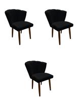 Kit 3 Cadeiras de Jantar Estofada Pétala Tecido Veludo Preto Pés Palito Kimi Design