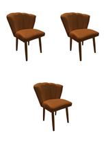Kit 3 Cadeiras de Jantar Estofada Pétala Tecido Veludo Terracota Pés Palito Kimi Design