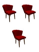 Kit 3 Cadeiras de Jantar Estofada Pétala Tecido Veludo Vermelho Pés Palito Kimi Design