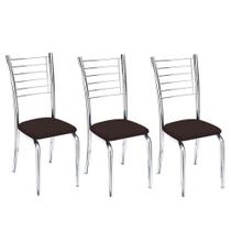 Kit 3 Cadeiras de Jantar Lara cromada para cozinha Assento material sintético Marrom - Aurora Line