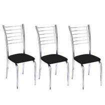 Kit 3 Cadeiras de Jantar Lara cromada para cozinha Assento sintético preto - Aurora Line