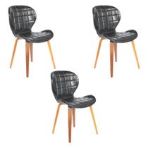 Kit 3 Cadeiras de Jantar Moderna com Tressê Base Madeira Lucy R02 Sintético Preto - Mpozenato