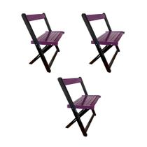 Kit 3 Cadeiras de Madeira Dobrável Roxo Kit 3 Cadeiras de Madeira Dobrável Roxo