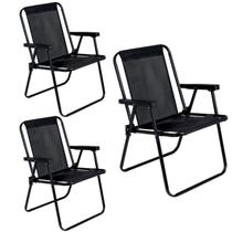 Kit 3 Cadeiras de Praia Alta Dobrável Aço Preto 110Kg - 2059 Mor Kit 3 Cadeiras de Praia Alta Dobrável Aço Preto 110Kg - 2059 Mor