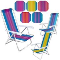 Kit 3 Cadeiras de Praia Aluminio Reclinavel 4 Posicoes Mor