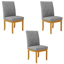 Kit 3 Cadeiras de Sala de Jantar Estofadas Gomes Madeira Maciça Linho Cinza G78 - Gran Belo Kit 3 Cadeiras de Sala de Jantar Estofadas Gomes Madeira Maciça Linho Cinza G78 - Gran Belo