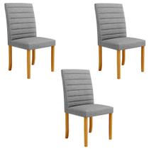 Kit 3 Cadeiras de Sala de Jantar Estofadas Veiga Madeira Maciça Linho Cinza G78 - Gran Belo Kit 3 Cadeiras de Sala de Jantar Estofadas Veiga Madeira Maciça Linho Cinza G78 - Gran Belo
