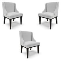 Kit 3 Cadeiras Decorativas Sala de Jantar Base Fixa de Madeira Firenze Linho Cinza/Preto G19 - Gran Belo