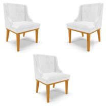 Kit 3 Cadeiras Decorativas Sala de Jantar Base Fixa de Madeira Firenze PU Branco Brilho/Castanho G19 - Gran Belo Kit 3 Cadeiras Decorativas Sala de Jantar Base Fixa de Madeira Firenze PU Branco Brilho/Castanho G19 - Gran Belo