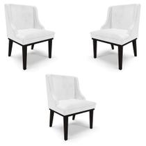 Kit 3 Cadeiras Decorativas Sala de Jantar Base Fixa de Madeira Firenze PU Branco Brilho/Preto G19 - Gran Belo Kit 3 Cadeiras Decorativas Sala de Jantar Base Fixa de Madeira Firenze PU Branco Brilho/Preto G19 - Gran Belo
