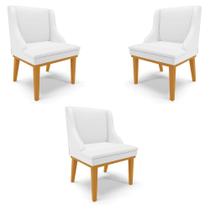 Kit 3 Cadeiras Decorativas Sala de Jantar Base Fixa de Madeira Firenze PU Branco Fosco/Castanho G19 - Gran Belo Kit 3 Cadeiras Decorativas Sala de Jantar Base Fixa de Madeira Firenze PU Branco Fosco/Castanho G19 - Gran Belo