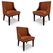 Kit 3 Cadeiras Decorativas Sala de Jantar Base Fixa de Madeira Firenze PU Nozes/Preto G19 - Gran Belo Kit 3 Cadeiras Decorativas Sala de Jantar Base Fixa de Madeira Firenze PU Nozes/Preto G19 - Gran Belo