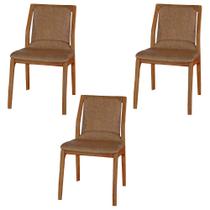 Kit 3 Cadeiras Decorativas Sala de Jantar Madeira Maciça Bruyne PU Sintético Marrom G13 - Gran Belo Kit 3 Cadeiras Decorativas Sala de Jantar Madeira Maciça Bruyne PU Sintético Marrom G13 - Gran Belo