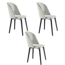 Kit 3 Cadeiras Decorativas Sala de Jantar Madeira Maciça Hadassa Linho Bege/Ébano G13 - Gran Belo