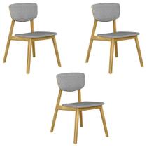Kit 3 Cadeiras Decorativas Sala de Jantar Madeira Maciça Lang Linho Cinza/Freijó G13 - Gran Belo Kit 3 Cadeiras Decorativas Sala de Jantar Madeira Maciça Lang Linho Cinza/Freijó G13 - Gran Belo