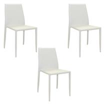 Kit 3 Cadeiras Decorativas Sala e Cozinha Karma PVC Branca - Gran Belo