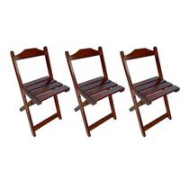 Kit 3 Cadeiras Dobráveis de Madeira Maciça Imbuia