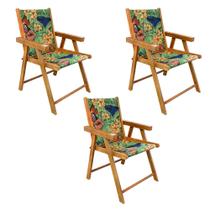Kit 3 Cadeiras Dobrável para Área Externa Balcony em Madeira e Tecido Floral