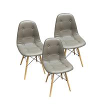Kit 3 Cadeiras Eames Botonê Estofada Base de Madeira Kit 3 Cadeiras Eames Botonê Estofada Base de Madeira