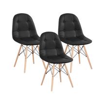 Kit 3 Cadeiras Eames Botonê Estofada Base de Madeira