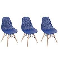 Kit 3 Cadeiras Eames Design Colméia Eloisa Azul Escuro
