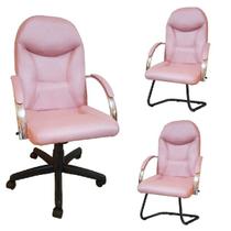 Kit 3 Cadeiras Escritório Day Rosê Gold 1 giratória + 2 fixas (100% Nacional)