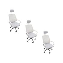 Kit 3 Cadeiras Escritório Diretor Tela Mesh Encosto De Cabeça Branco Kit 3 Cadeiras Escritório Diretor Tela Mesh Encosto De Cabeça Branco