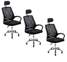 Kit 3 Cadeiras Escritório Diretor Tela Mesh Encosto De Cabeça com Ebook Kit 3 Cadeiras Escritório Diretor Tela Mesh Encosto De Cabeça com Ebook