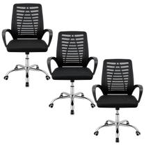 Kit 3 Cadeiras Escritório Mesh Alto Conforto Ergonômica Ajustável Preto Kit 3 Cadeiras Escritório Mesh Alto Conforto Ergonômica Ajustável Preto